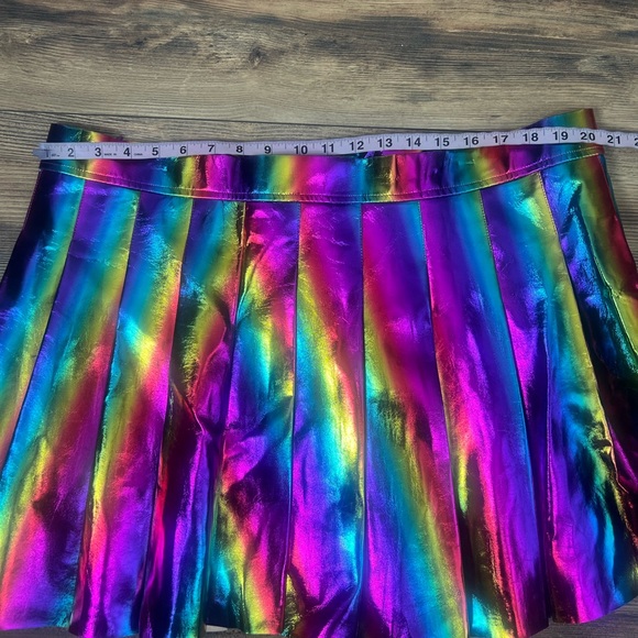 Rainbow Metallic Skirt Wild Cat pleated mini size 2X rainbowcore circle skater - Picture 4 of 10